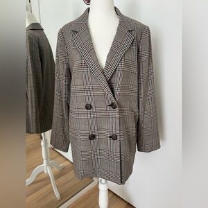 Madewell Plaid Double-Breasted Blazer in Brown and Black